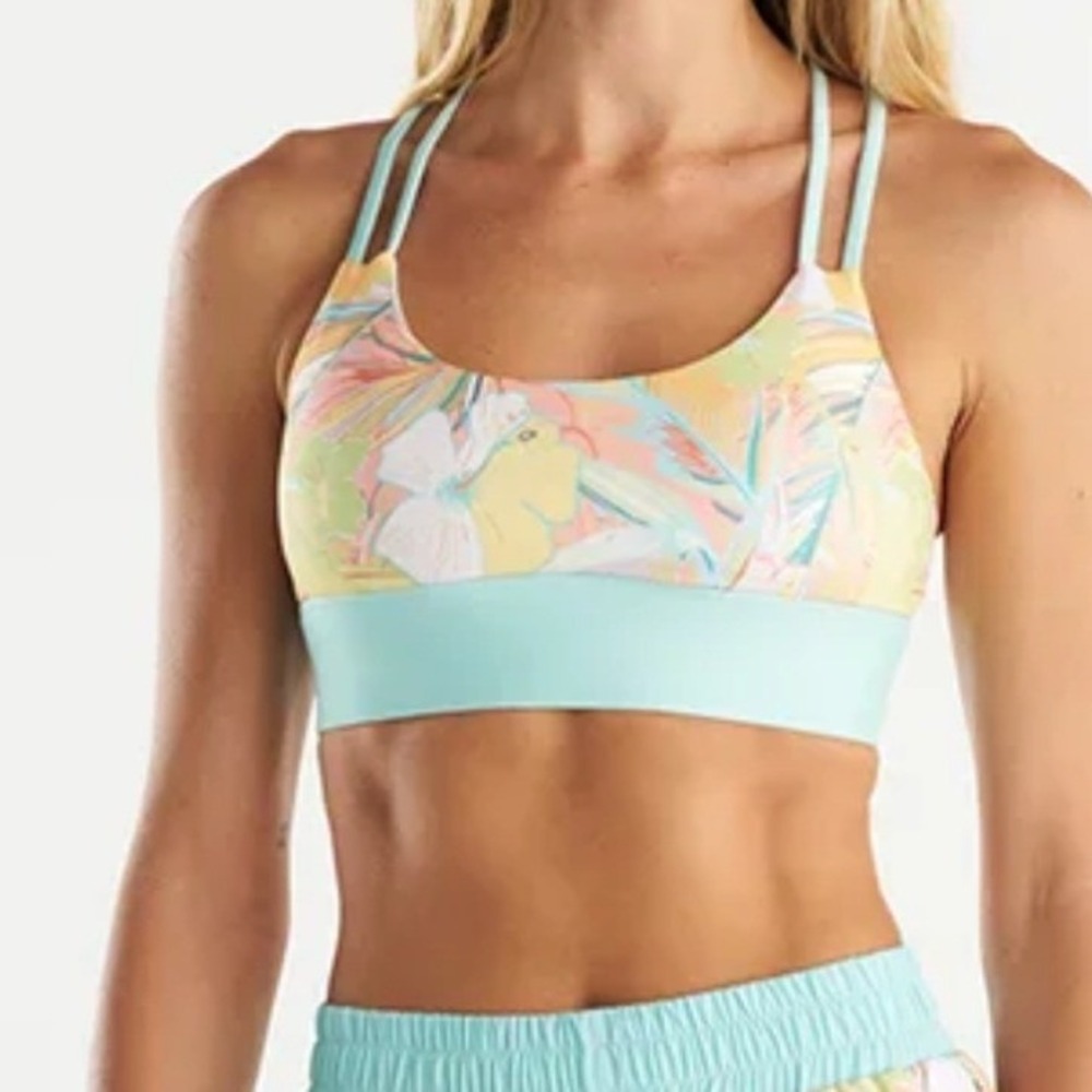 Slunks Cassos High Impact Sports Bra Tropical Floral Strappy Back Size Large